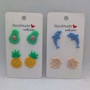 Handmade Kids Earrings Set - Green, Blue, Yellow